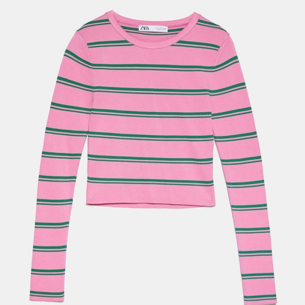 Zara Pink and Green Striped Top